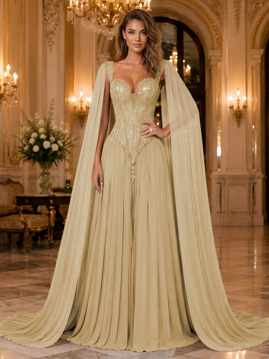 Chiffon A Line Sweetheart Sequin Pleats Evening Dresses