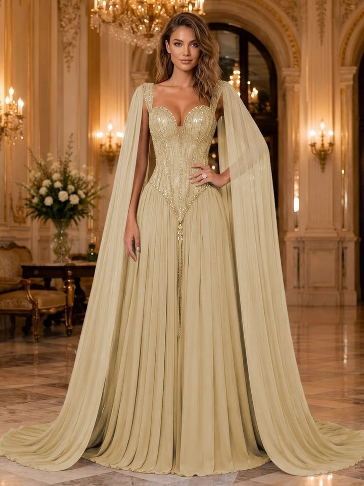 Chiffon A Line Sweetheart Sequin Pleats Evening Dresses