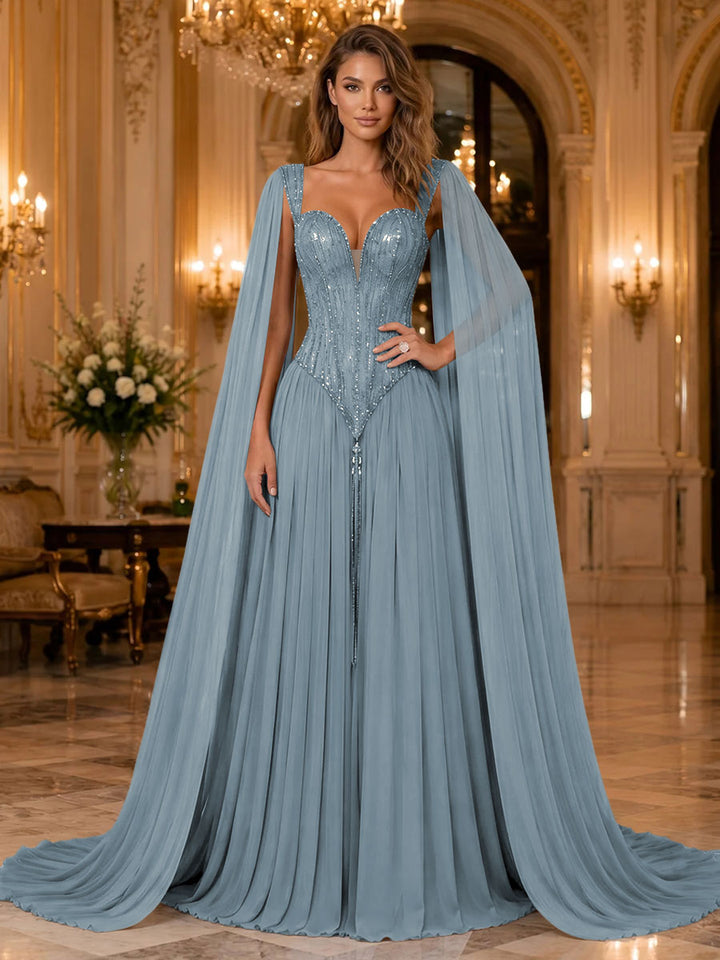 Chiffon A Line Sweetheart Sequin Pleats Evening Dresses