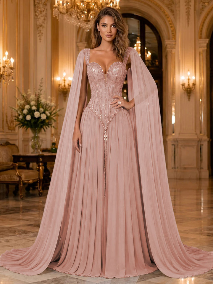 Chiffon A Line Sweetheart Sequin Pleats Evening Dresses