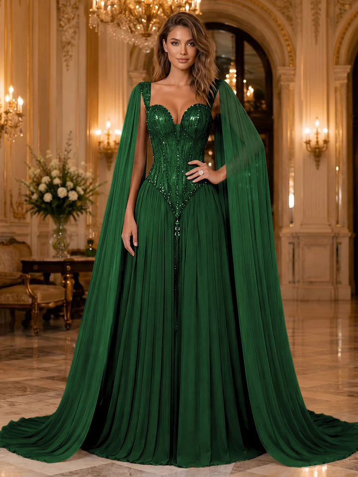 Chiffon A Line Sweetheart Sequin Pleats Evening Dresses