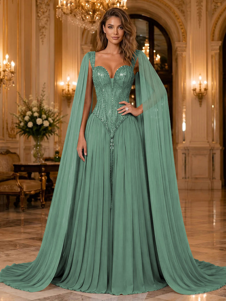 Chiffon A Line Sweetheart Sequin Pleats Evening Dresses
