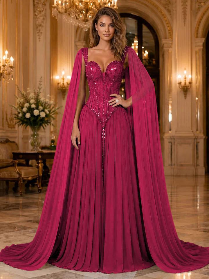 Chiffon A Line Sweetheart Sequin Pleats Evening Dresses