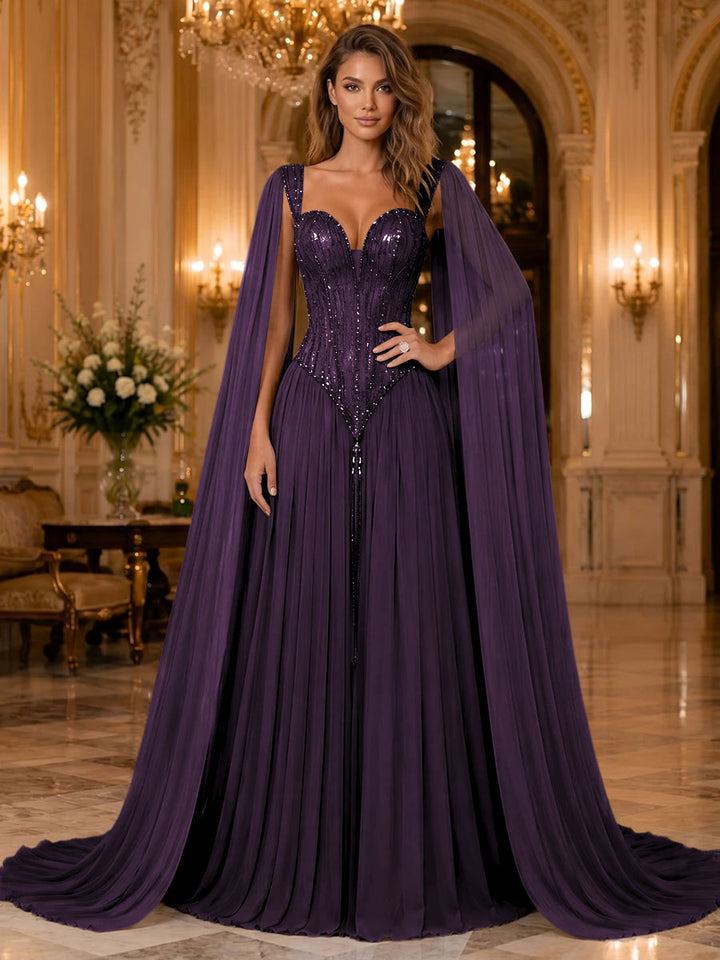 Chiffon A Line Sweetheart Sequin Pleats Evening Dresses