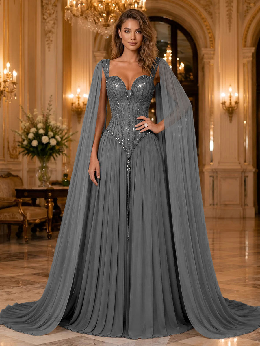 Chiffon A Line Sweetheart Sequin Pleats Evening Dresses