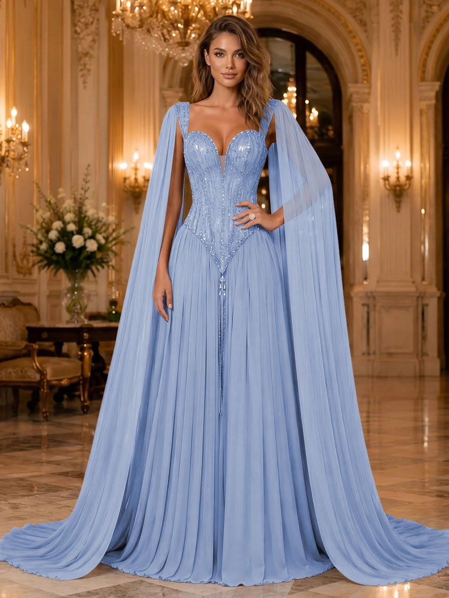 Chiffon A Line Sweetheart Sequin Pleats Evening Dresses
