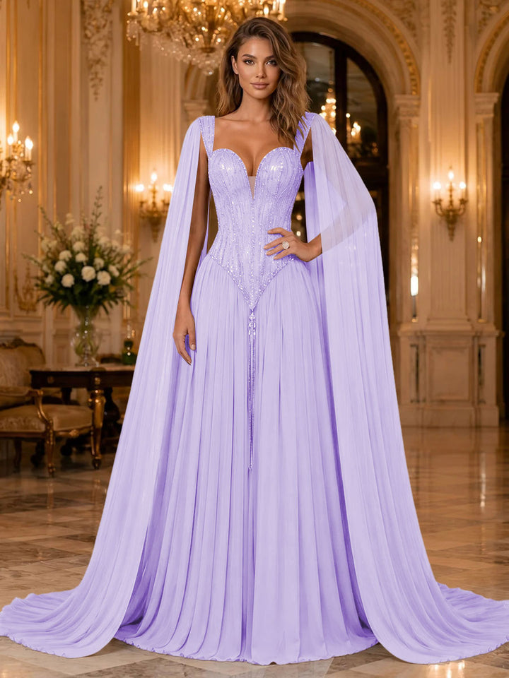 Chiffon A Line Sweetheart Sequin Pleats Evening Dresses