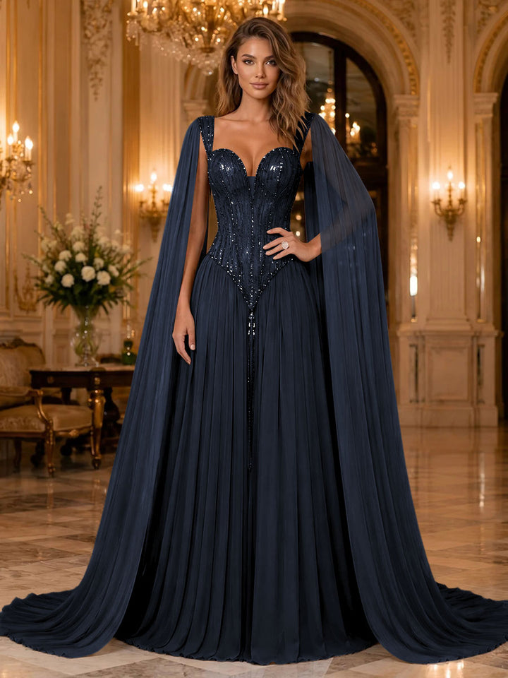 Chiffon A Line Sweetheart Sequin Pleats Evening Dresses