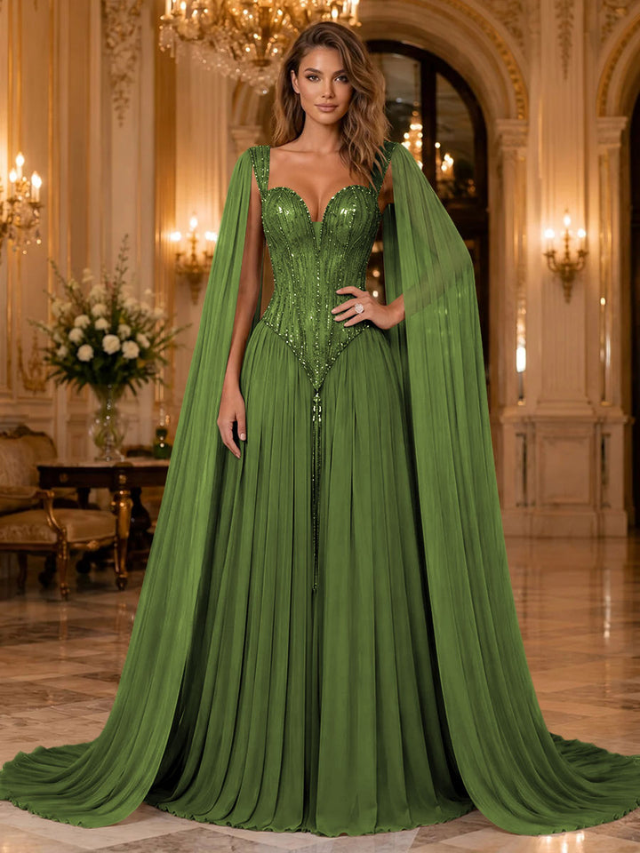 Chiffon A Line Sweetheart Sequin Pleats Evening Dresses
