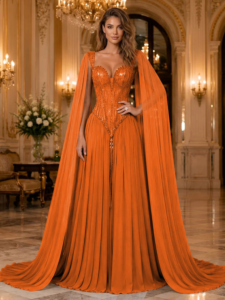 Chiffon A Line Sweetheart Sequin Pleats Evening Dresses