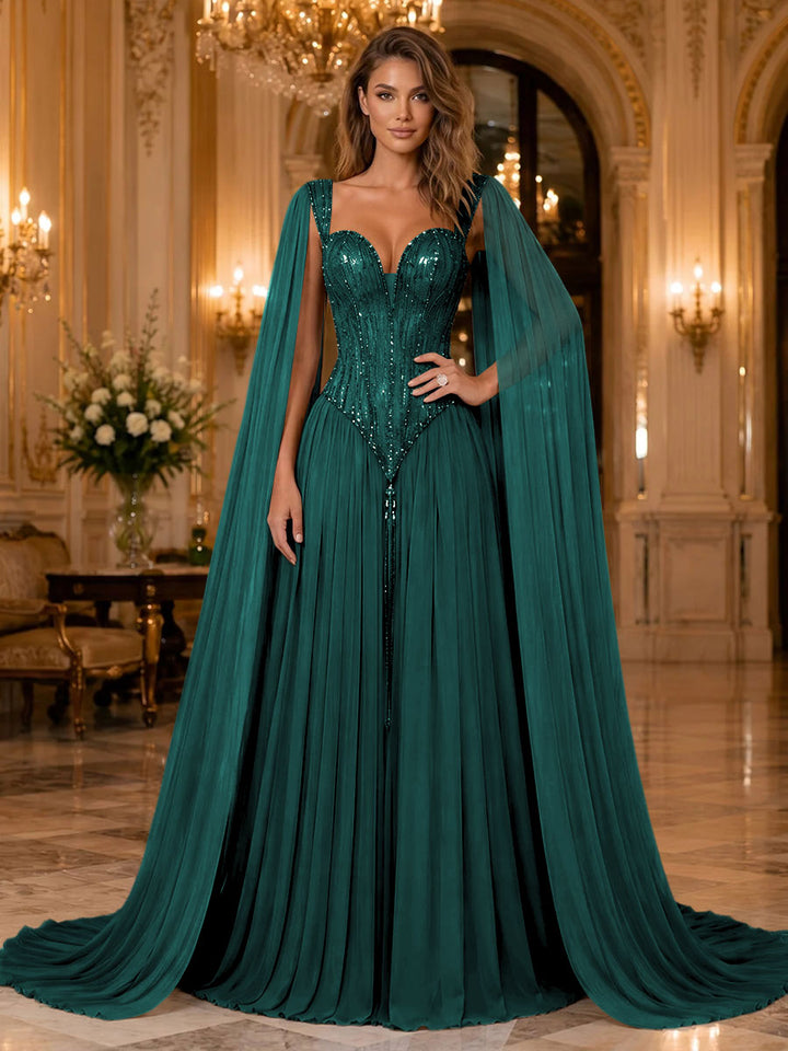 Chiffon A Line Sweetheart Sequin Pleats Evening Dresses