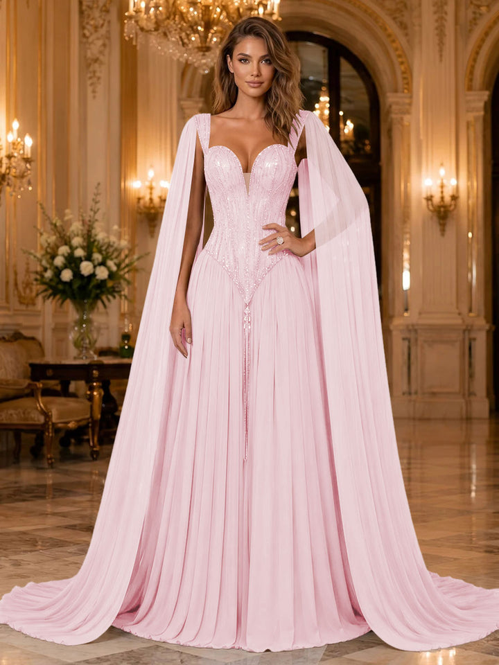 Chiffon A Line Sweetheart Sequin Pleats Evening Dresses