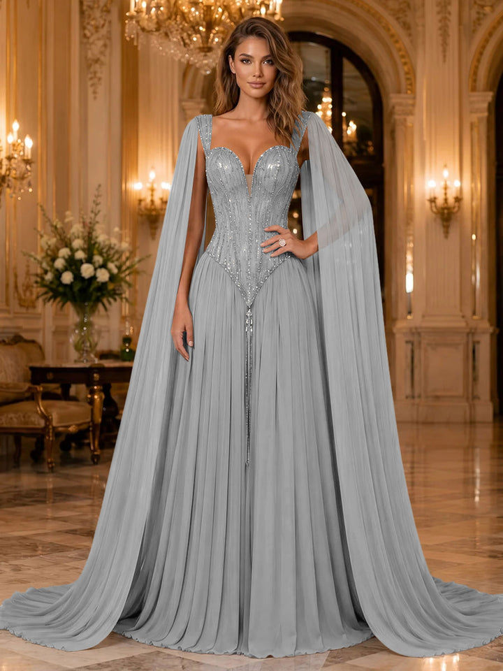 Chiffon A Line Sweetheart Sequin Pleats Evening Dresses