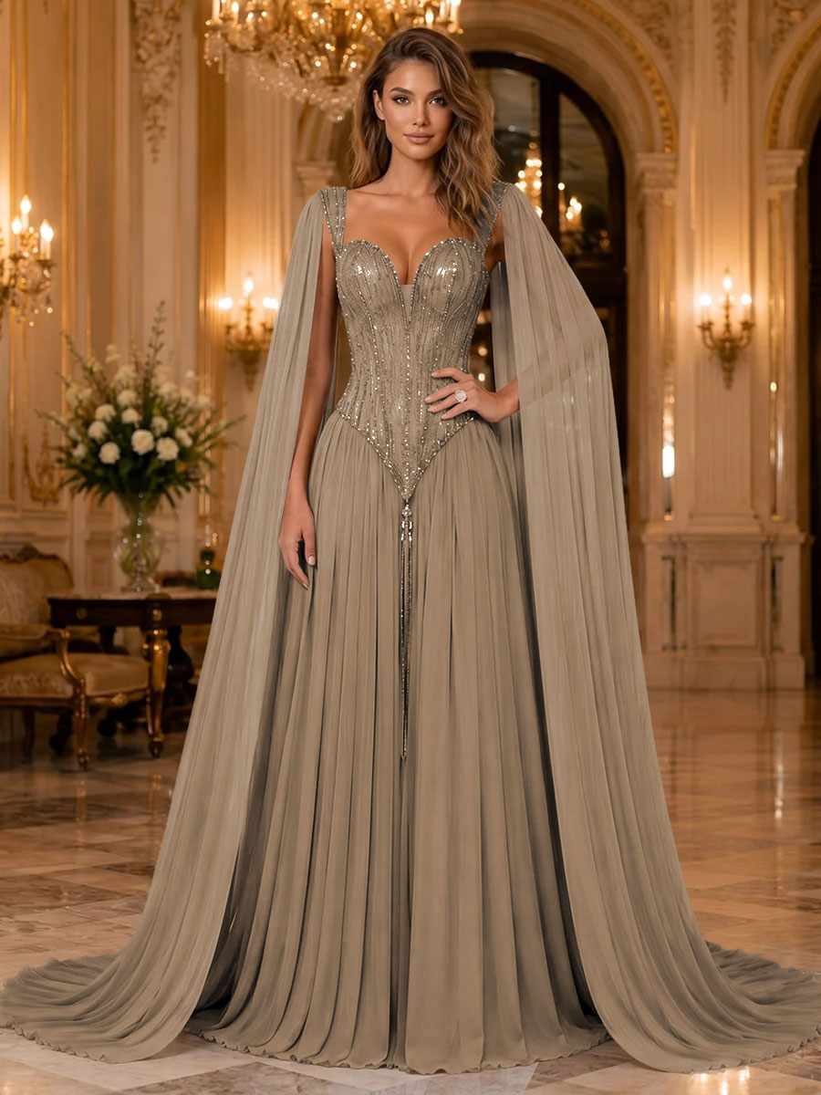 Chiffon A Line Sweetheart Sequin Pleats Evening Dresses