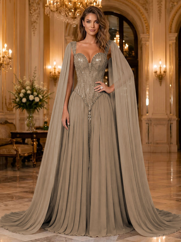 Chiffon A Line Sweetheart Sequin Pleats Evening Dresses