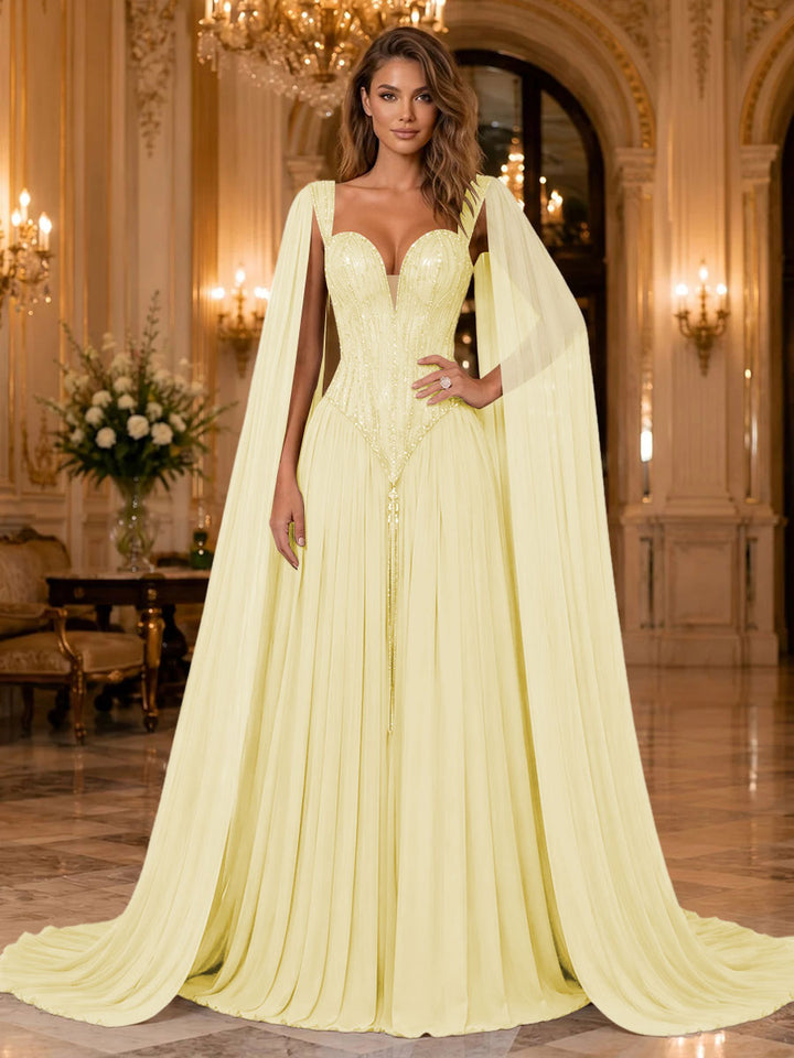 Chiffon A Line Sweetheart Sequin Pleats Evening Dresses