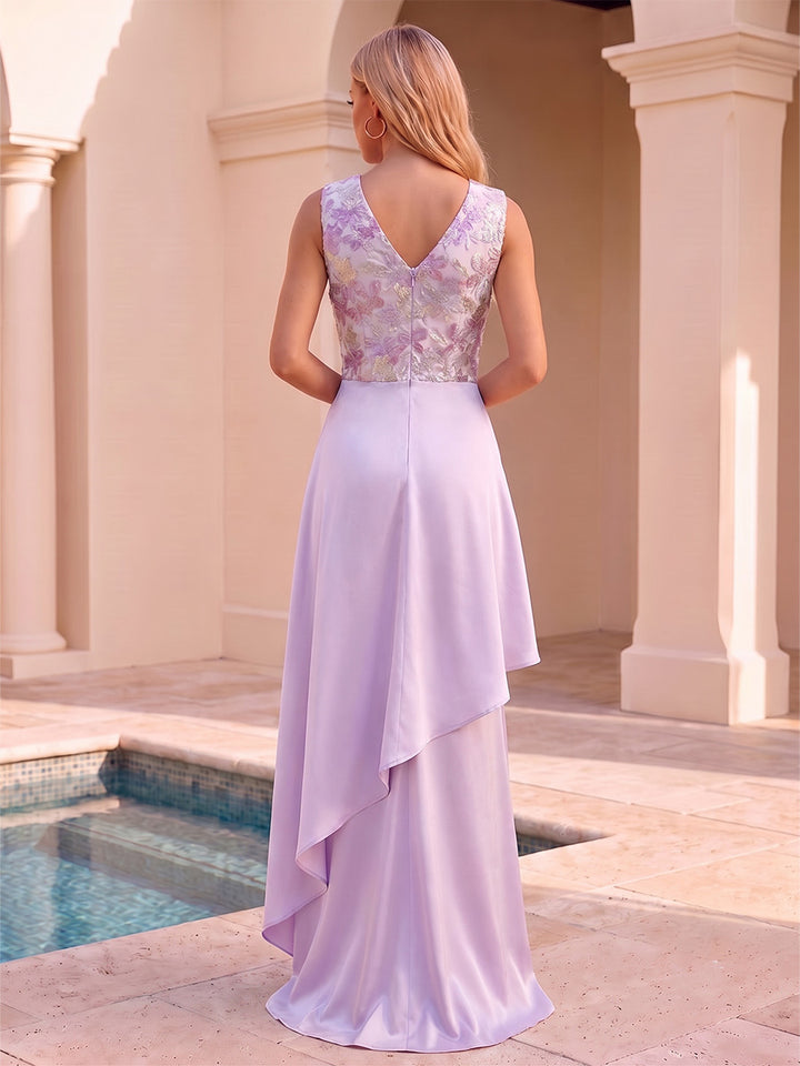 Satin Jacquard Mermaid V Neck Jacquard Side Drape Evening Dresses