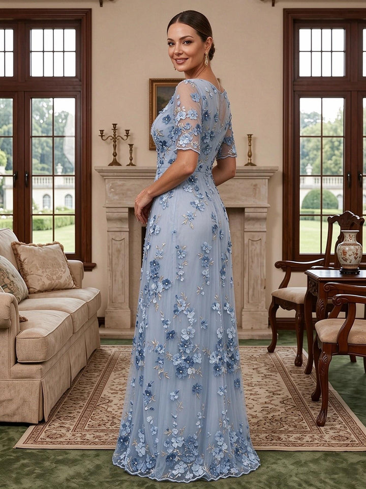 Tulle A Line V Neck Embroidery Mother of the Bride Dresses