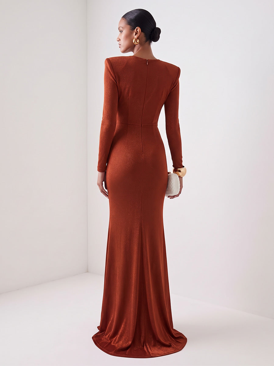 Velvet Sheath V Neck Floor Length Structured Shoulder Evening Dresses Maxi Formal Dresses