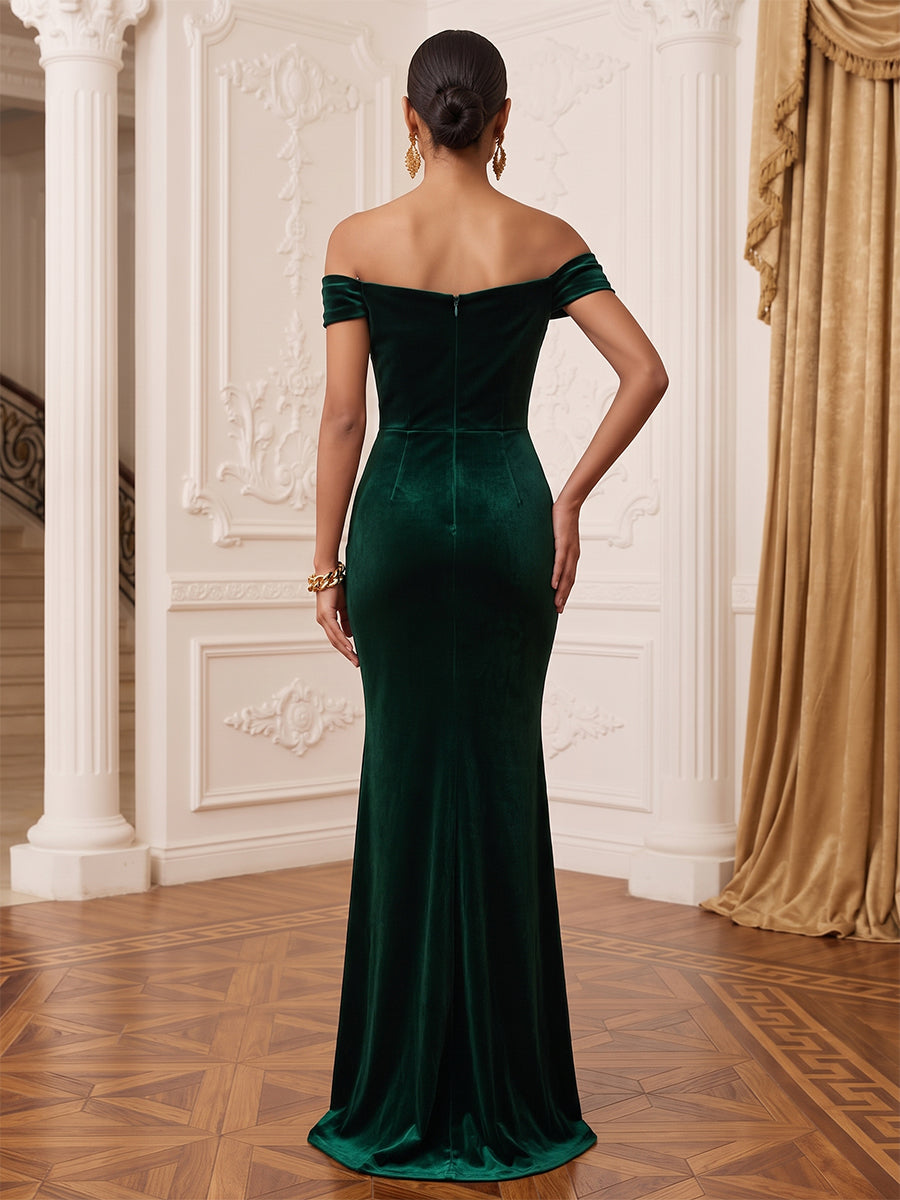 Velvet Mermaid Sweetheart Floor Length Fitted Bodycon Evening Dresses Maxi Formal Dresses