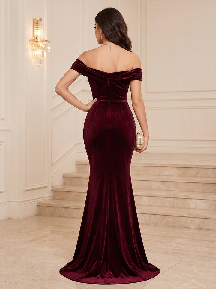 Velvet Mermaid Sweetheart Floor Length Ruched Evening Dresses Maxi Formal Dresses