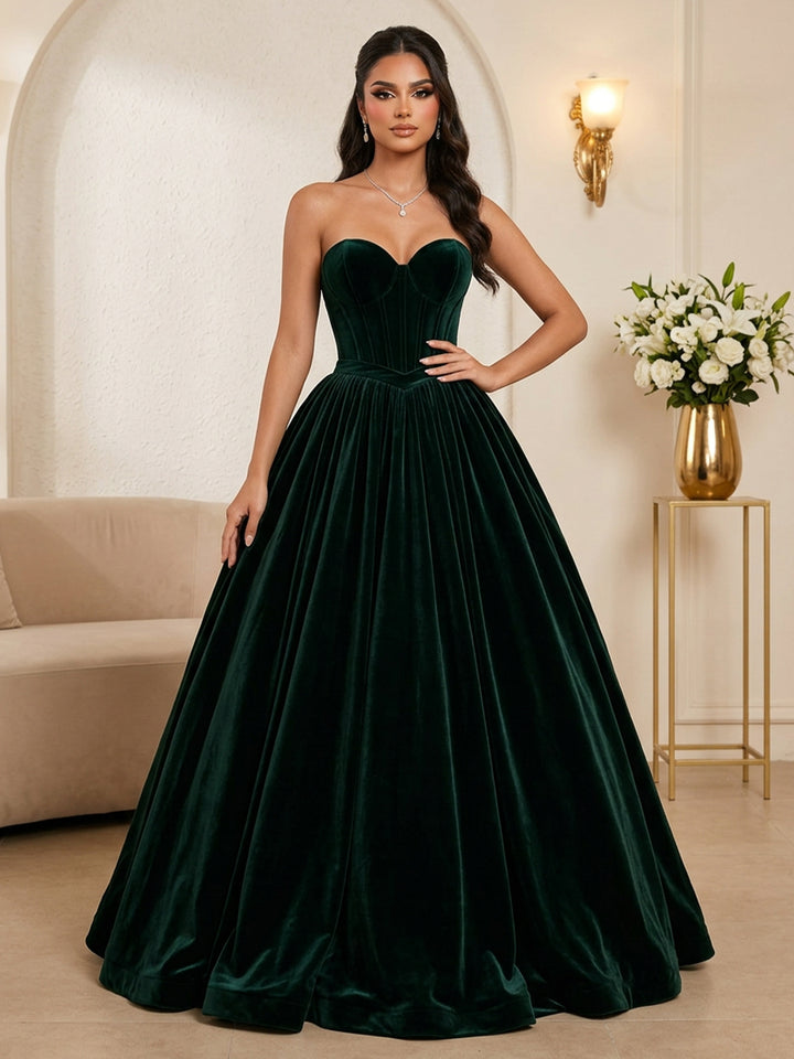 Velvet Ball Gown Sweetheart Floor Length Corset Evening Dresses Maxi Formal Dresses