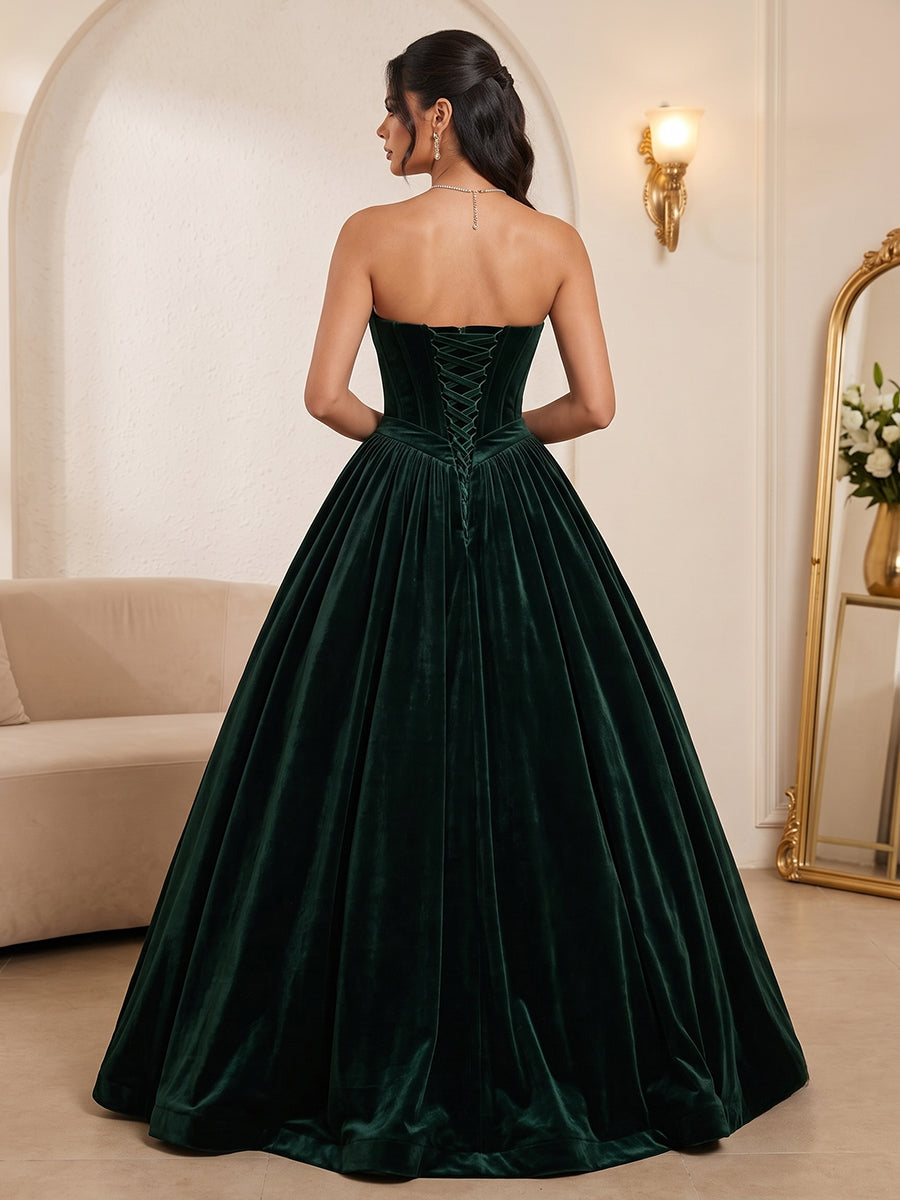 Velvet Ball Gown Sweetheart Floor Length Corset Evening Dresses Maxi Formal Dresses