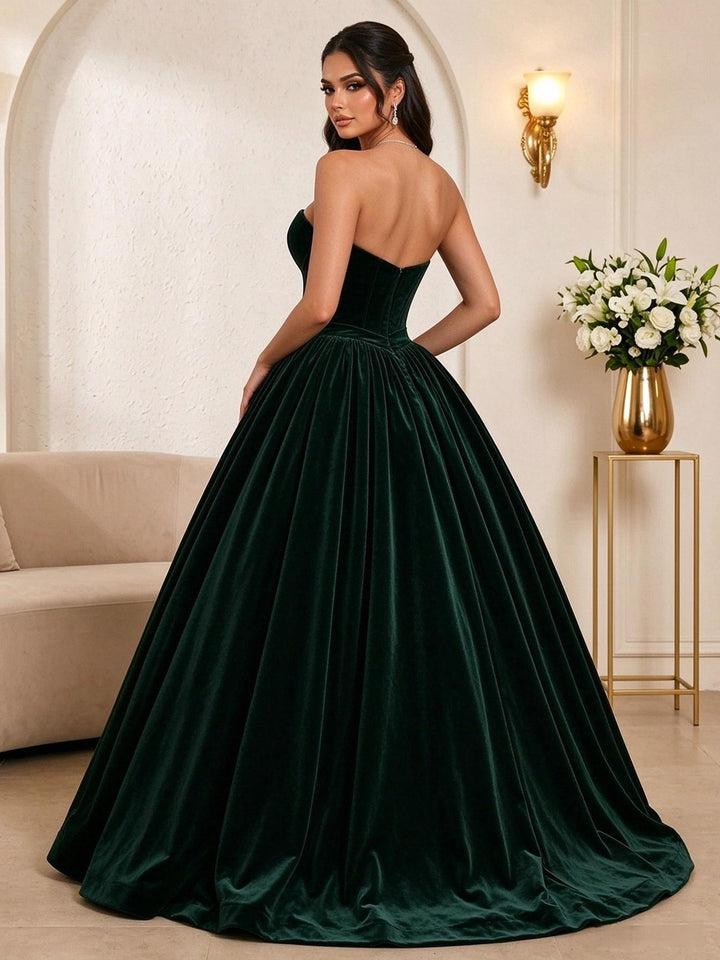 Velvet Ball Gown Sweetheart Floor Length Corset Evening Dresses Maxi Formal Dresses