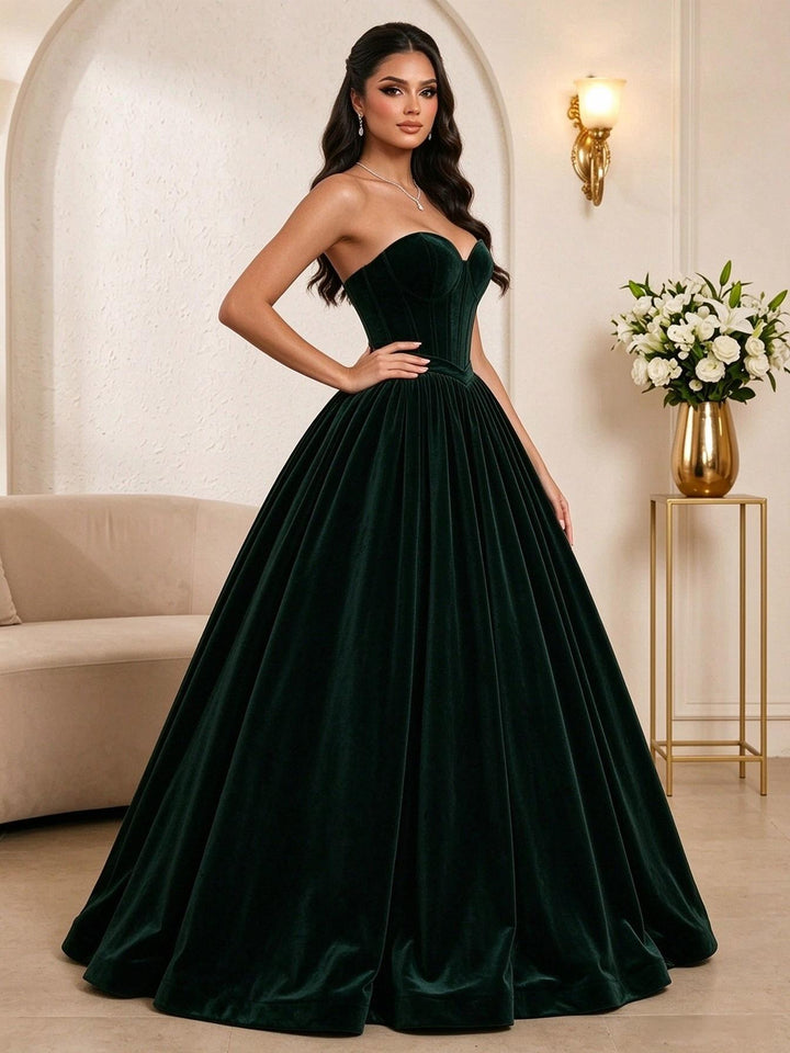 Velvet Ball Gown Sweetheart Floor Length Corset Evening Dresses Maxi Formal Dresses