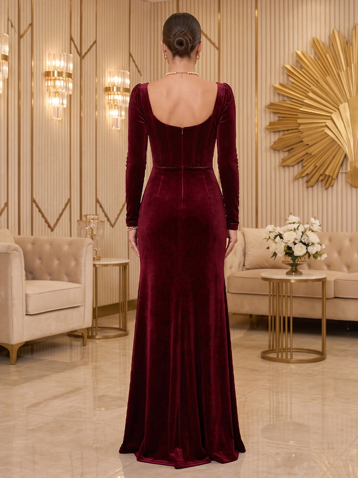Velvet Sheath Sweetheart Floor Length Corset Evening Dresses Maxi Formal Dresses