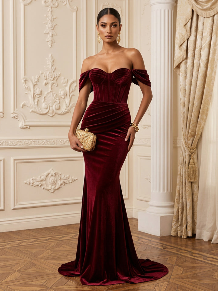 Velvet Mermaid Sweetheart Floor Length Corset Evening Dresses Maxi Formal Dresses