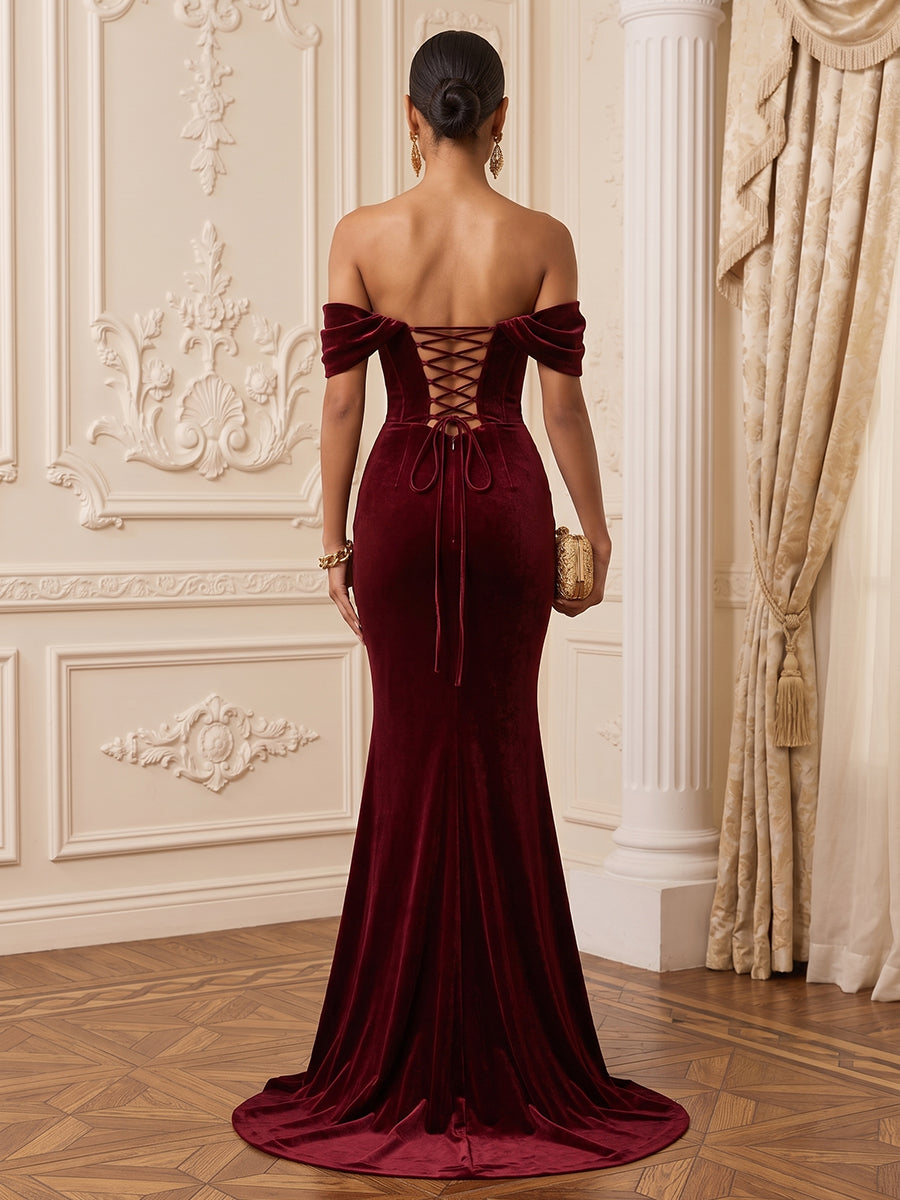Velvet Mermaid Sweetheart Floor Length Corset Evening Dresses Maxi Formal Dresses