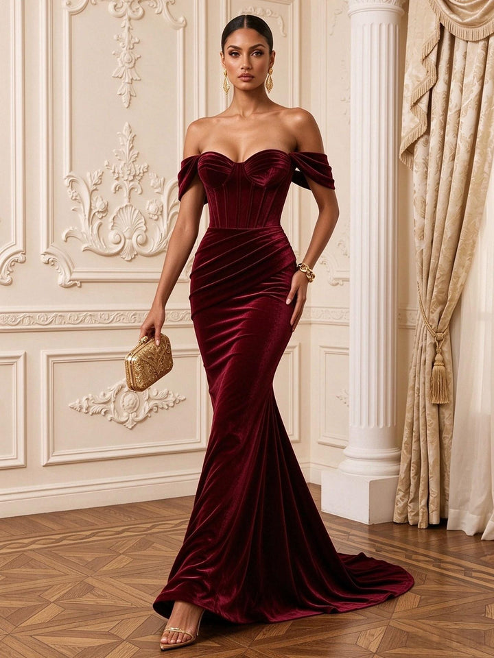 Velvet Mermaid Sweetheart Floor Length Corset Evening Dresses Maxi Formal Dresses