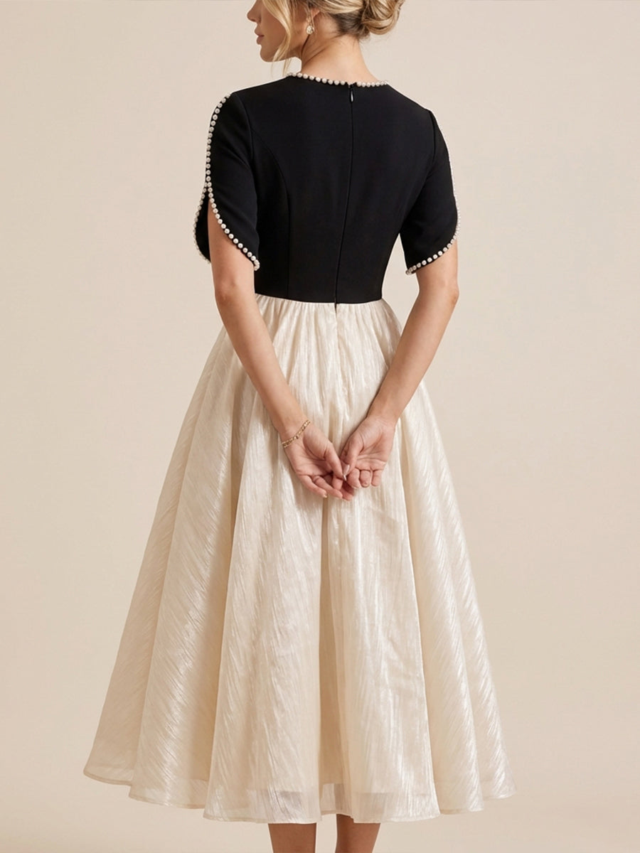 Crinkle Chiffon A Line Scoop Neck Tea Length Cocktail Dresses