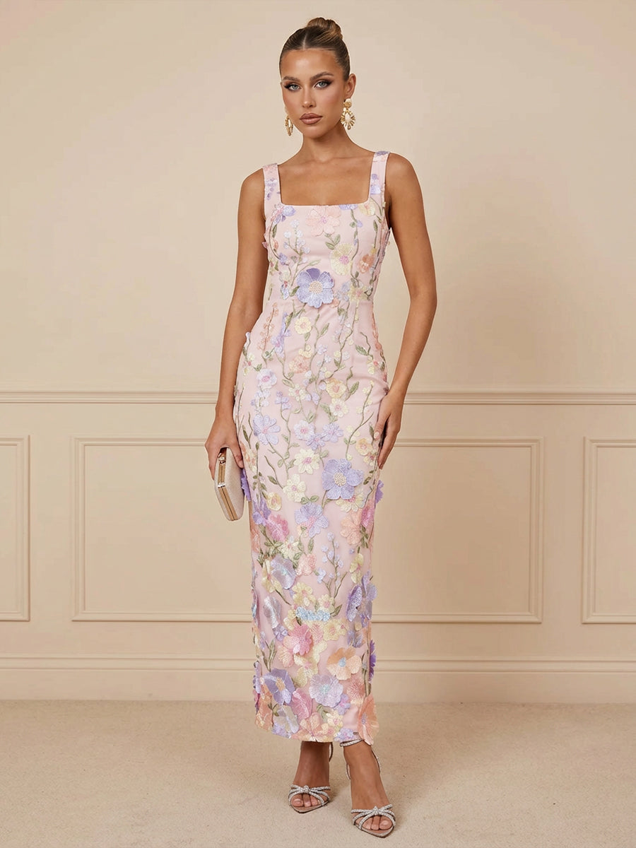 Satin Bodycon Square Neck Floor Length Cocktail Dresses
