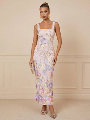 Satin Bodycon Square Neck Floor Length Cocktail Dresses