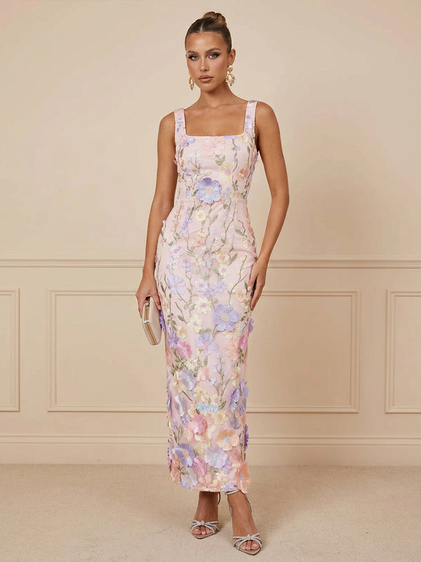 Satin Bodycon Square Neck Floor Length Cocktail Dresses