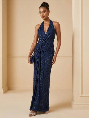 Embroidered Mermaid V Neck Floor Length Cocktail Dresses