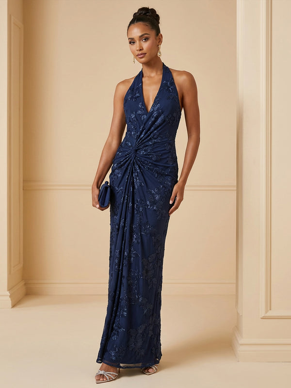 Embroidered Mermaid V Neck Floor Length Cocktail Dresses