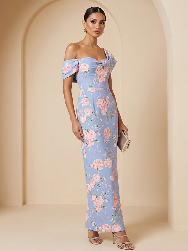Satin Sheath One Shoulder Floor Length Cocktail Dresses