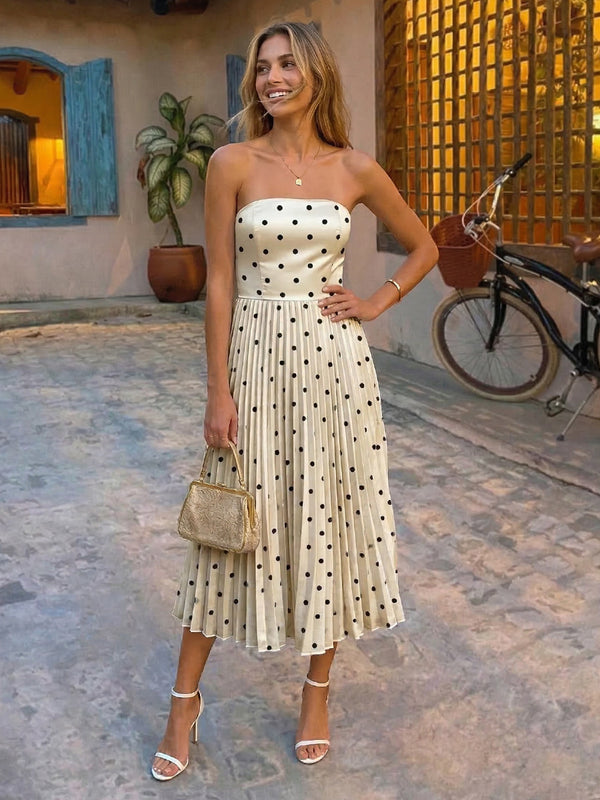 Satin Strapless Pleated Polka dots Corset Cocktail Dresses