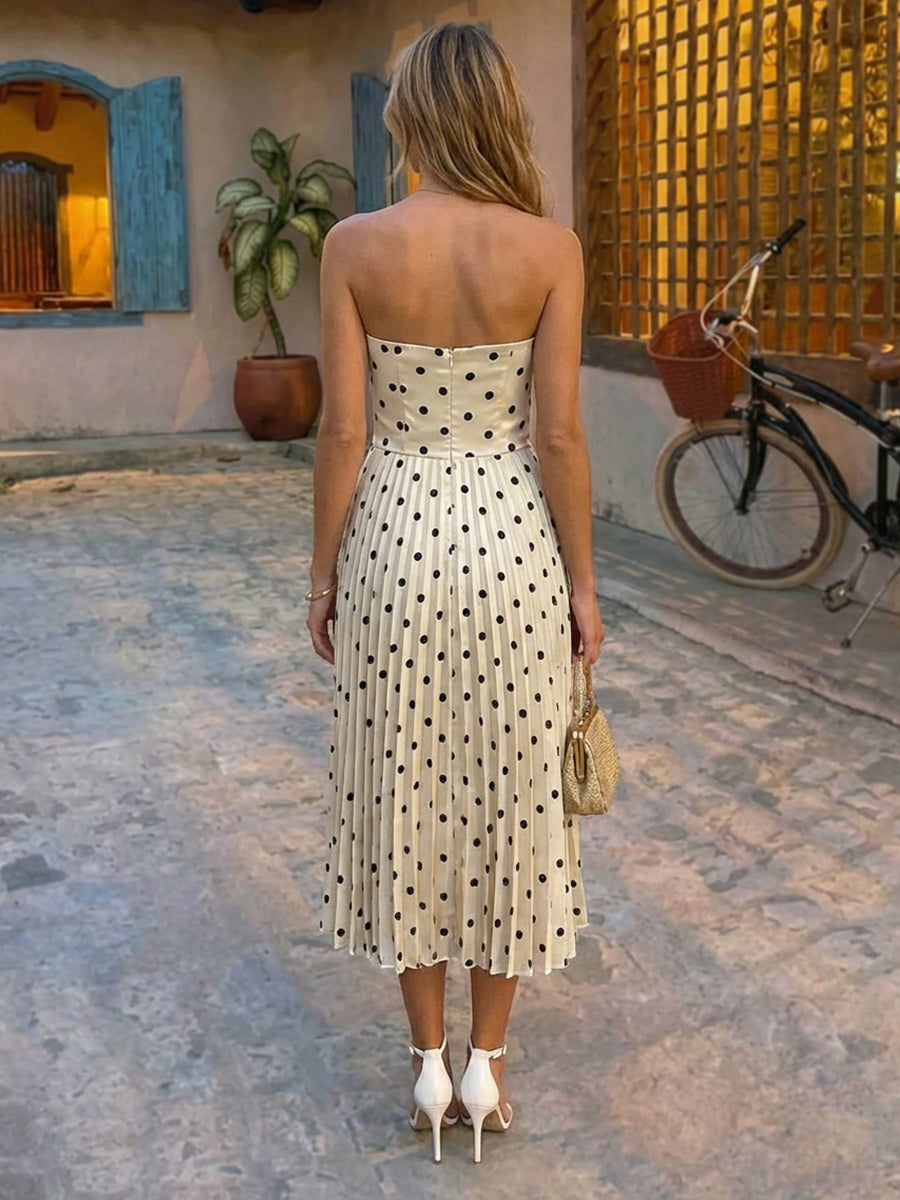 Satin Strapless Pleated Polka dots Corset Cocktail Dresses