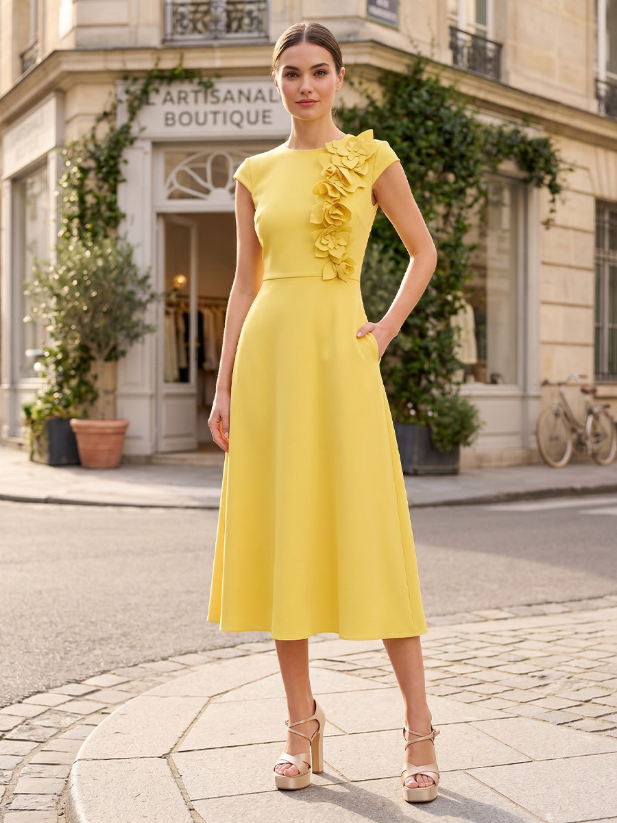 Chiffon A Line Scoop Neck 3D Flowers Pocket Cocktail Dresses