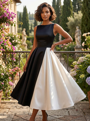 Satin A Line Scoop Neck Pleats Simple Cocktail Dresses