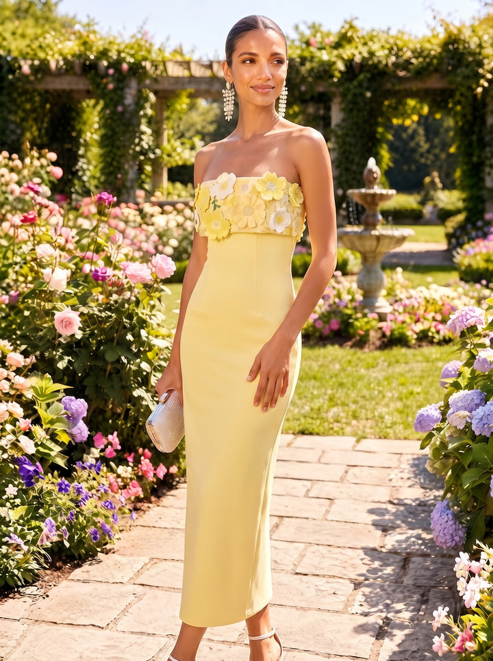 Satin Mermaid Strapless 3D Floral Applique Cocktail Dresses