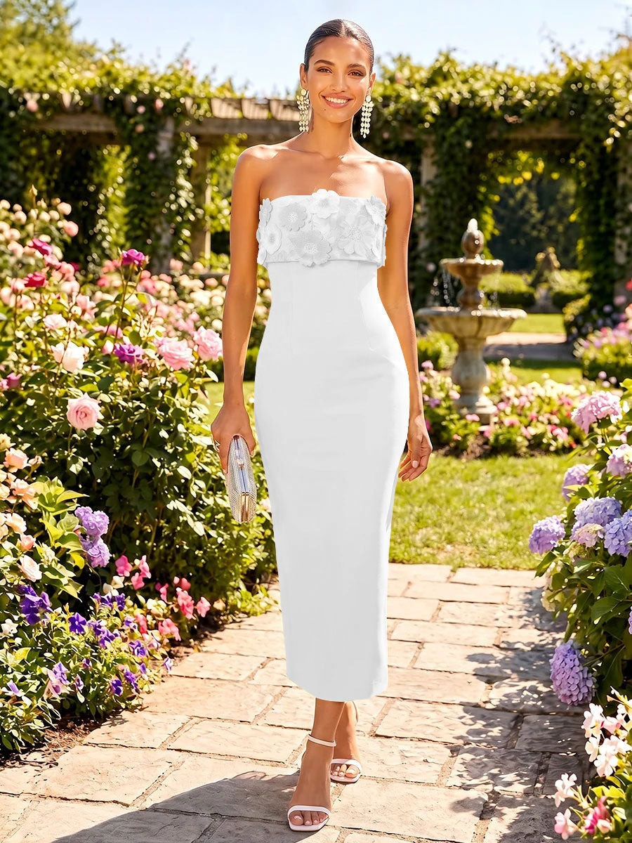 Satin Mermaid Strapless 3D Floral Applique Cocktail Dresses