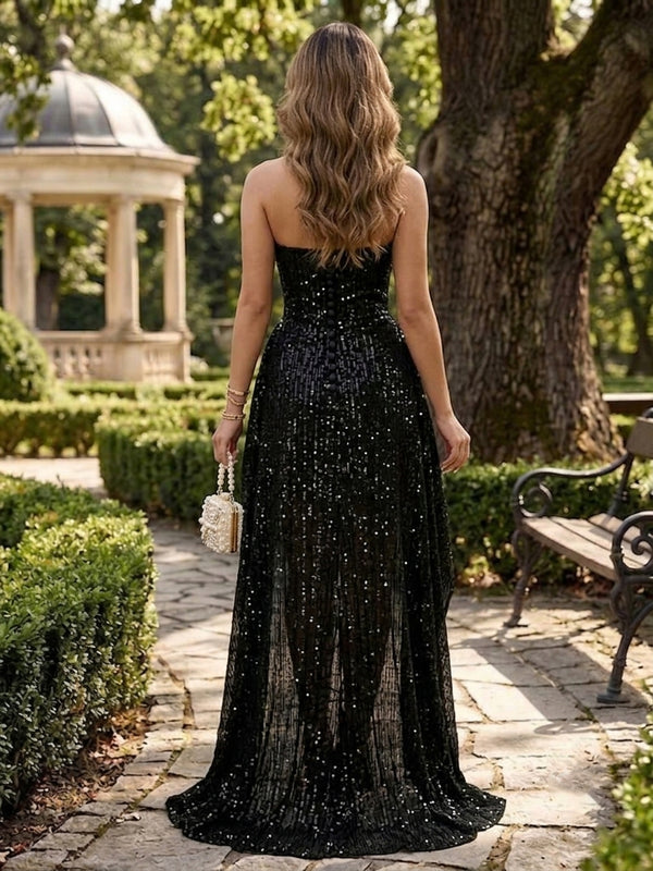 Sequin A Line Strapless Ruffles Corset Cocktail Dresses