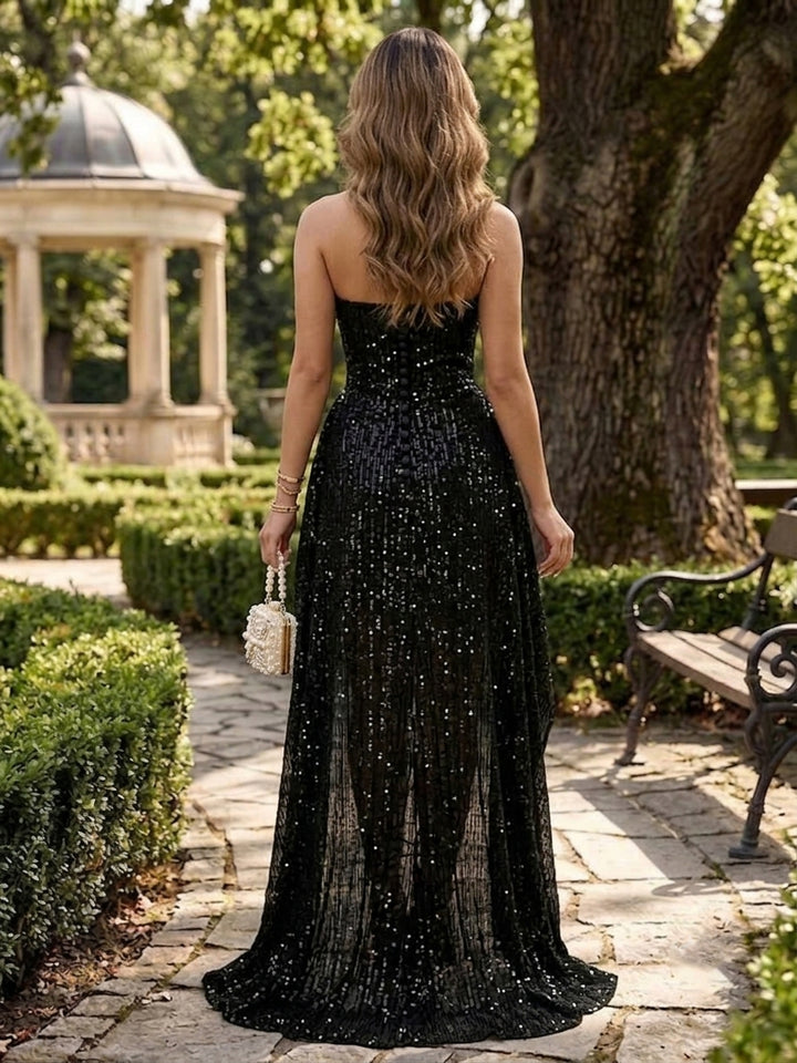 Sequin A Line Strapless Ruffles Corset Cocktail Dresses