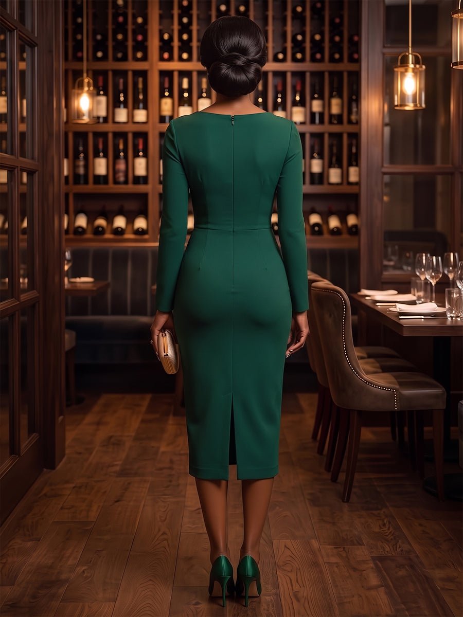 Satin Sheath Asymmetric Neck Tea Length Fitted Waist Cocktail Dresses