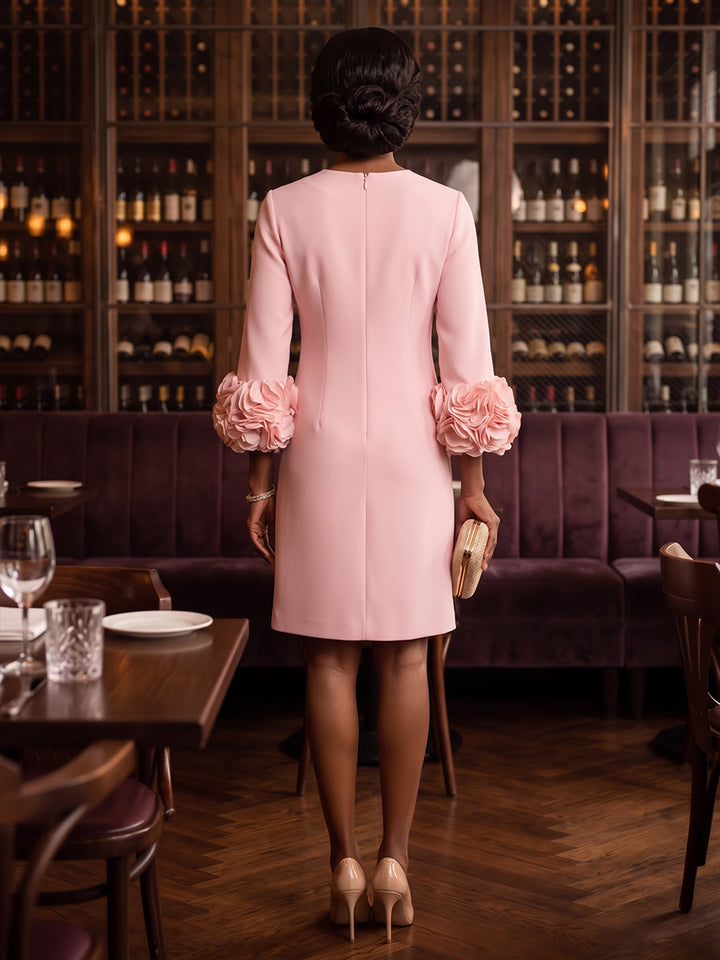 Satin Shift Dress V Neck Tea Length Notched V-Neck Cocktail Dresses